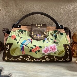 Papillon embroidered Tote with top handle and strap . Excellent New never used